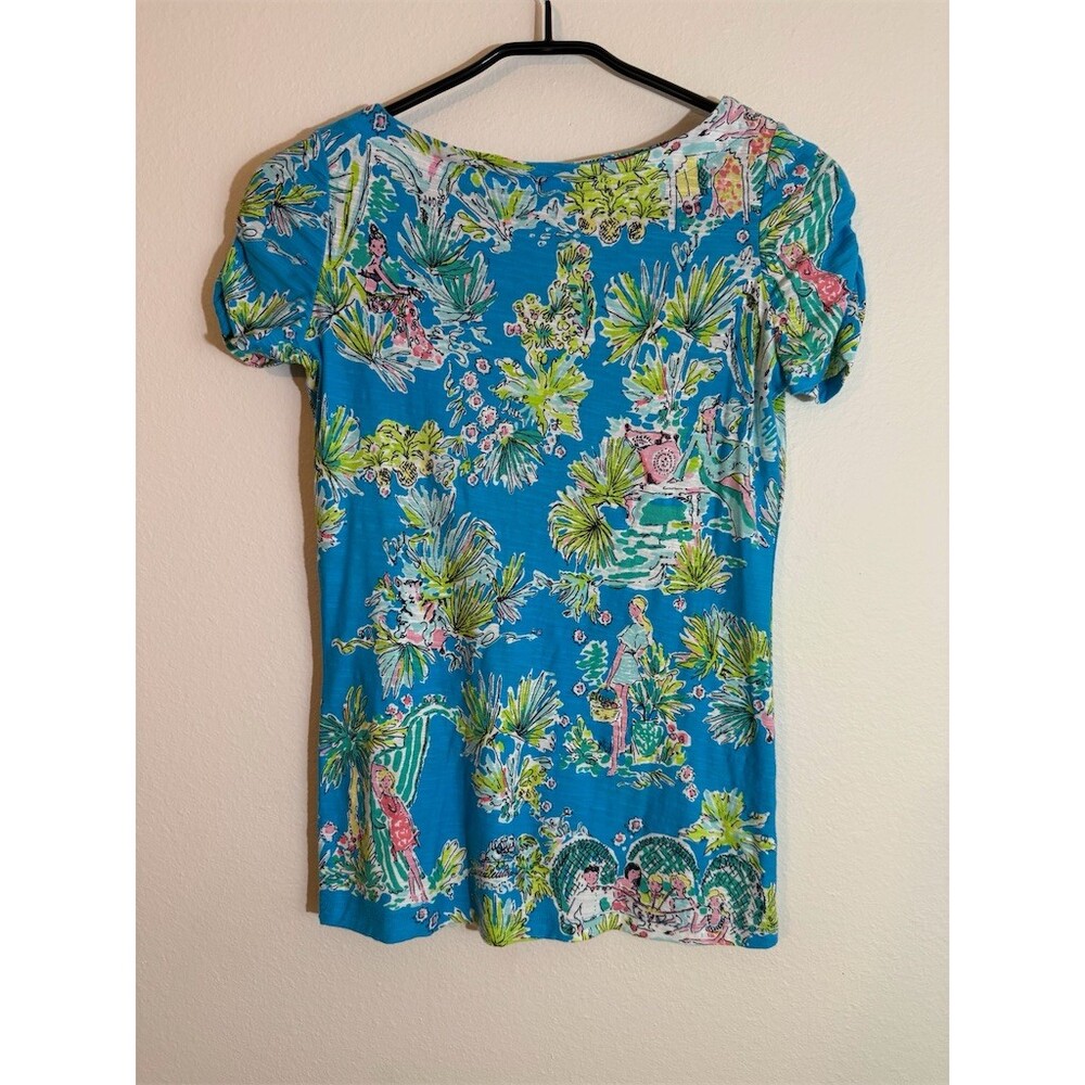 Lilly Pulitzer T-Shirt Shift Dress Womens S Blue Tropical Jungle Print